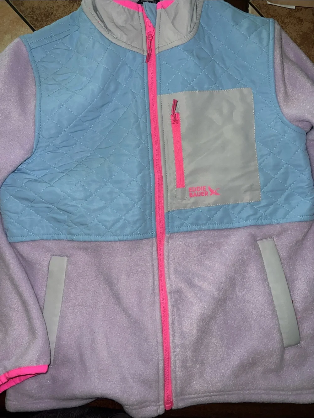 Eddie Bauer Lavender, Light Blue & Pink Quilted Fleece Jacket